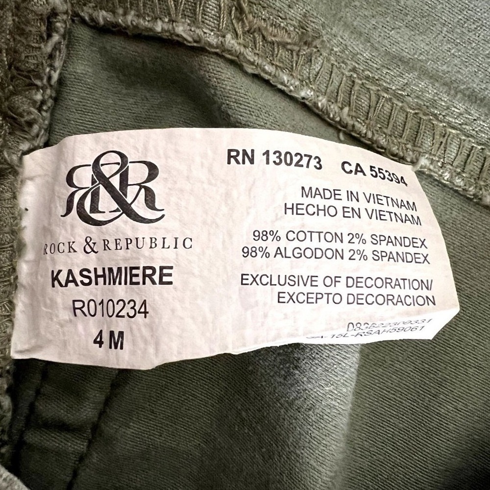 Rock & Republic‎ Kashmiere Skinny Jeans Womens 4M Olive Green Camouflage Moto - Picture 5 of 5